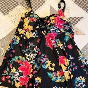 Vibrant Floral Black Tankini